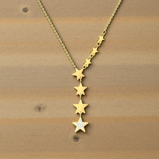 Star Lariat Gold Plated, Y Shape Drop Star Cubic Zirconia Pendant Necklace