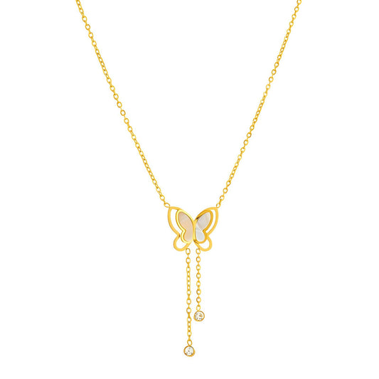 Butterfly Gold-Toned lariat-style Stainless Steel Waterproof Necklace