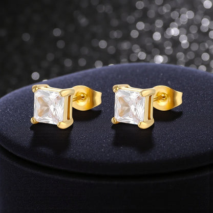 Cubic Zirconia 18K Gold Plated Stainless Steel Waterproof Stud Earrings.