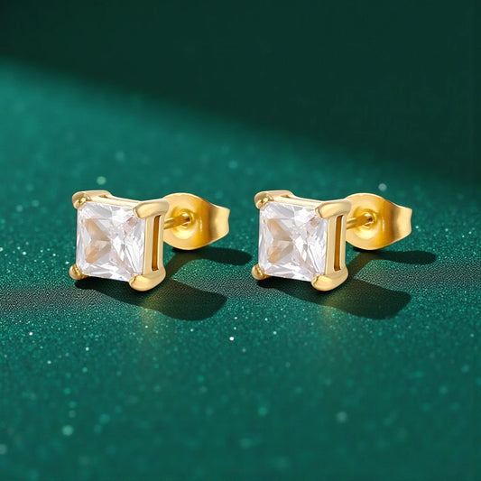 Cubic Zirconia 18K Gold Plated Stainless Steel Waterproof Stud Earrings.