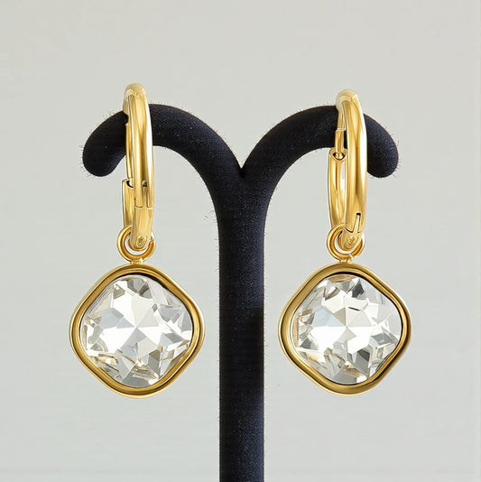 18K Gold Plated Stainless Steel Cushion Drop Earrings