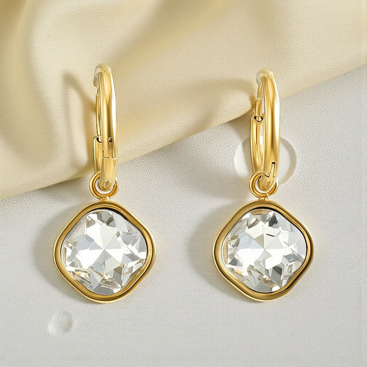 18K Gold Plated Stainless Steel Cushion Drop Earrings