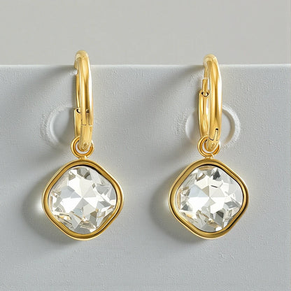 18K Gold Plated Stainless Steel Cushion Drop Earrings