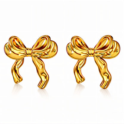 18K Gold Plated Stainless Steel Waterproof Bow Stud Earrings