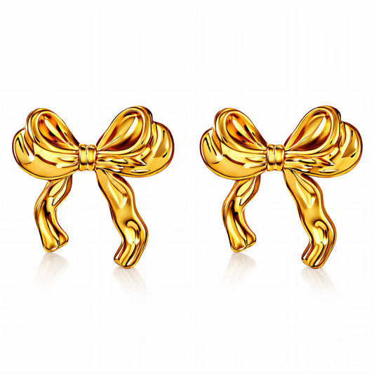 18K Gold Plated Stainless Steel Waterproof Bow Stud Earrings