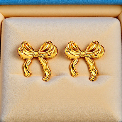 18K Gold Plated Stainless Steel Waterproof Bow Stud Earrings