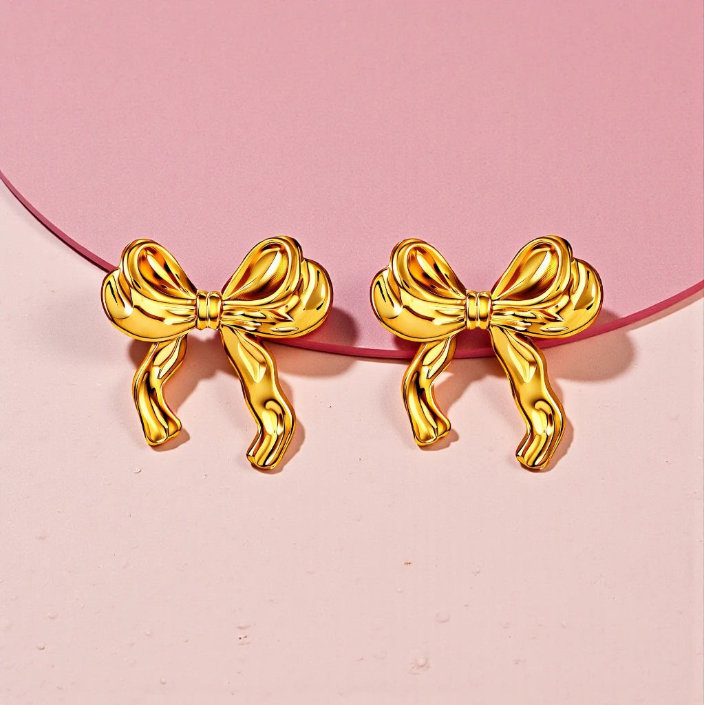 18K Gold Plated Stainless Steel Waterproof Bow Stud Earrings