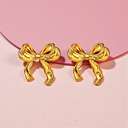 18K Gold Plated Stainless Steel Waterproof Bow Stud Earrings