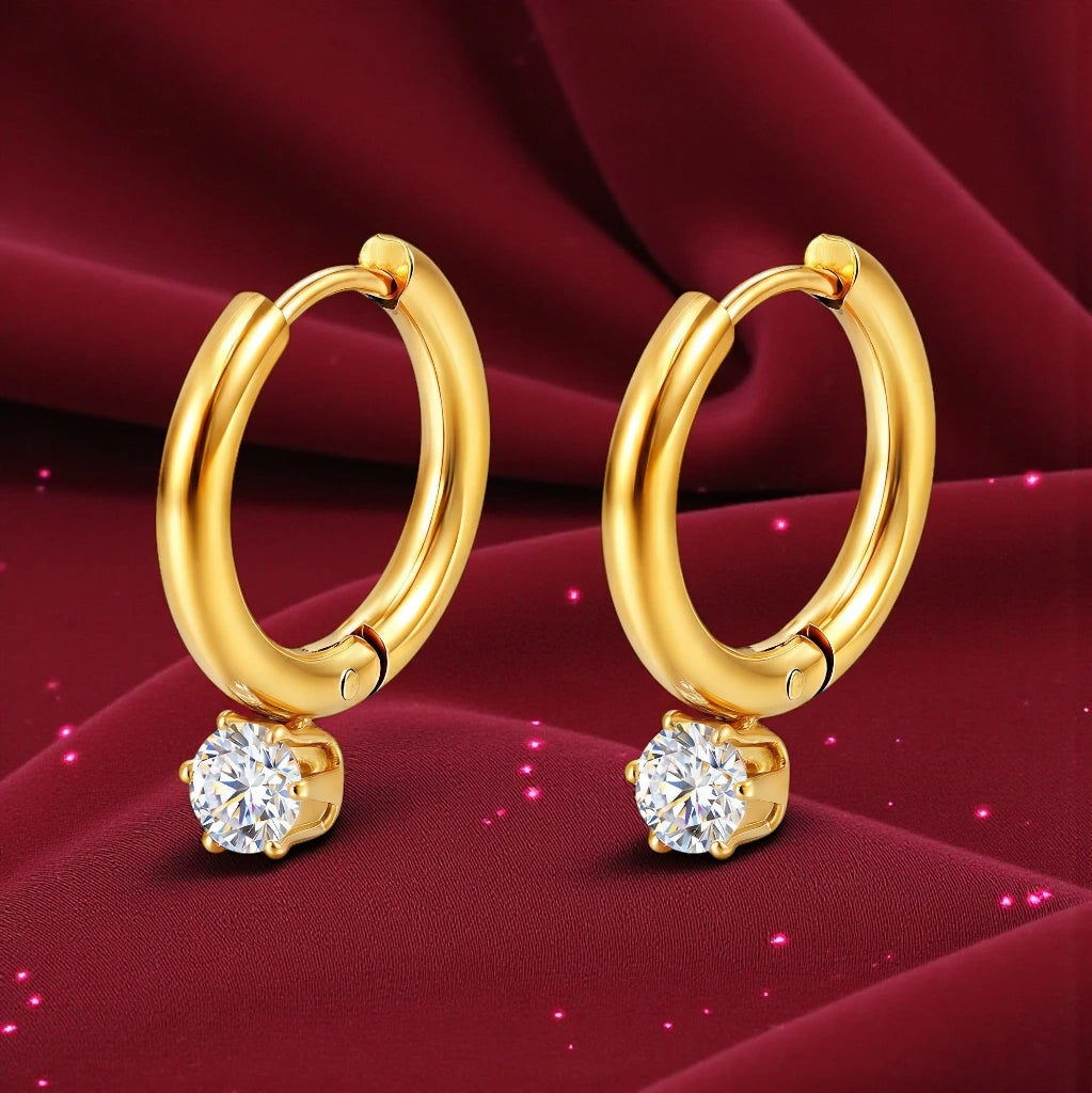 Cubic Zirconia Drop Earrings Congo Closure Waterproof 18K Gold Plated Stainless Steel