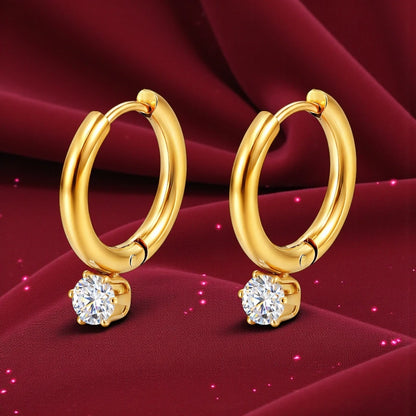 Cubic Zirconia Drop Earrings Congo Closure Waterproof 18K Gold Plated Stainless Steel