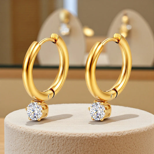 Cubic Zirconia Drop Earrings Congo Closure Waterproof 18K Gold Plated Stainless Steel