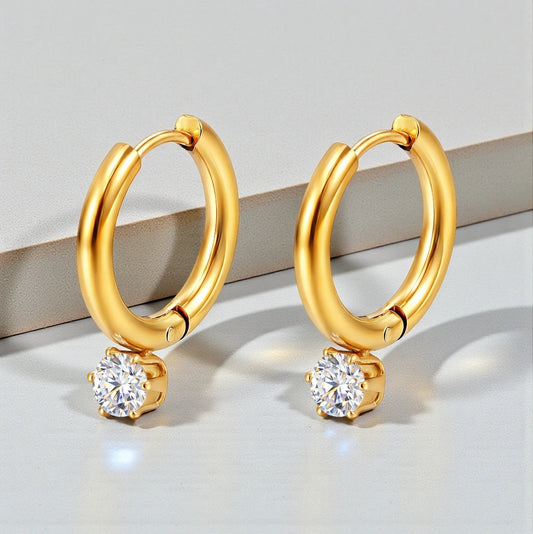 Cubic Zirconia Drop Earrings Congo Closure Waterproof 18K Gold Plated Stainless Steel
