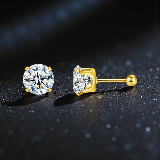 Cubic Zirconia Stud Earrings 18K Gold Plated Stainless Steel Waterproof