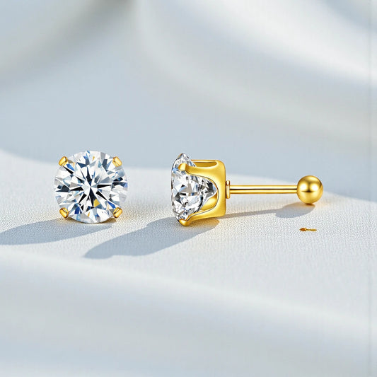 Cubic Zirconia Stud Earrings 18K Gold Plated Stainless Steel Waterproof
