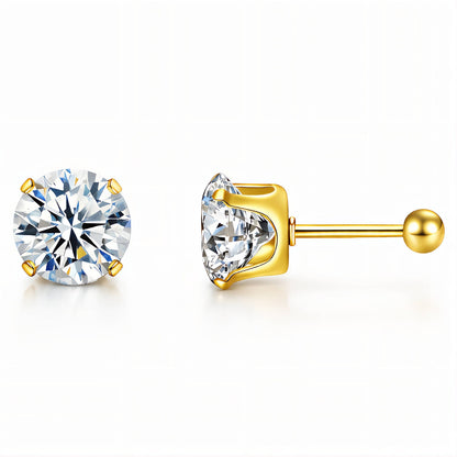Cubic Zirconia Stud Earrings 18K Gold Plated Stainless Steel Waterproof