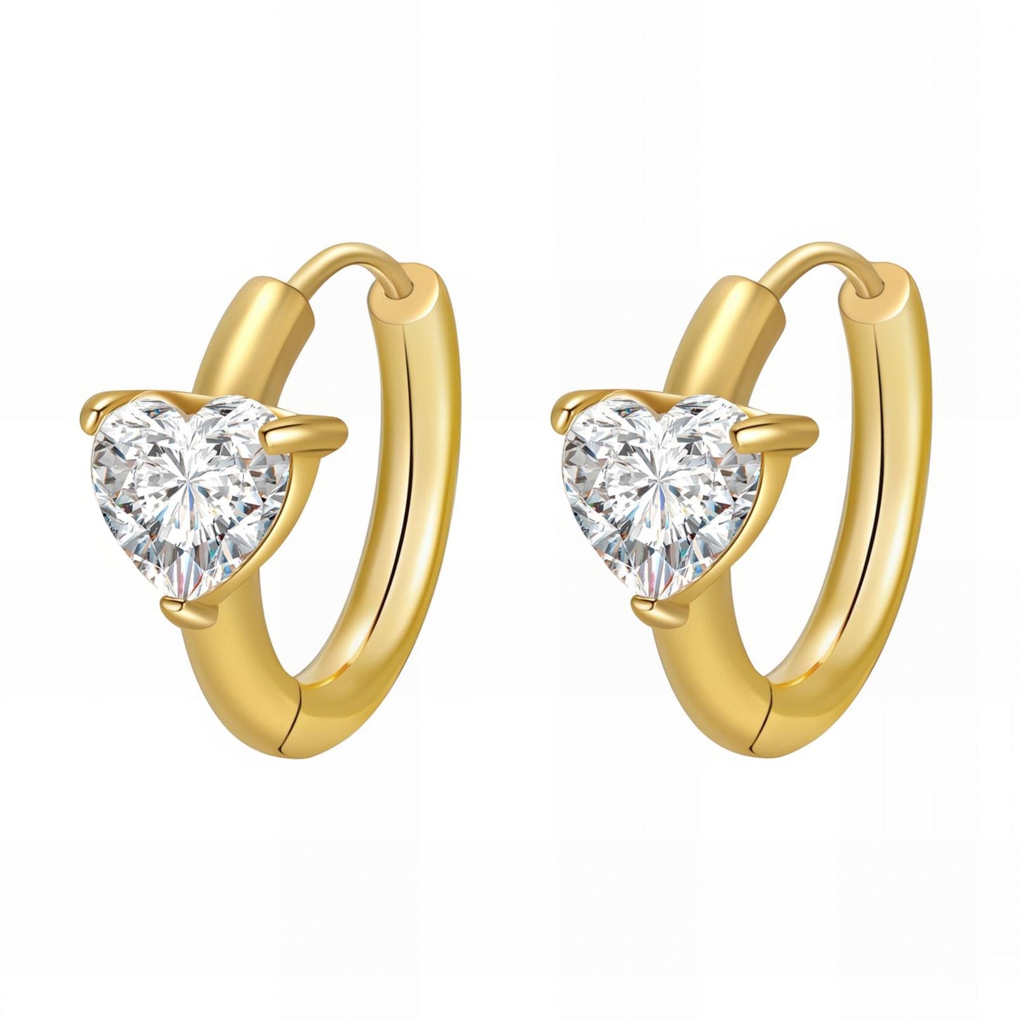 Heart-Shaped Cubic Zirconia 18K Gold Plated Stainless Steel Waterproof Congo Closure Earrings