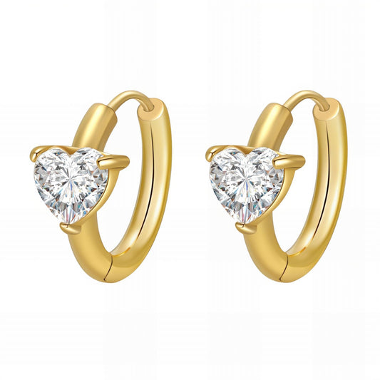 Heart-Shaped Cubic Zirconia 18K Gold Plated Stainless Steel Waterproof Congo Closure Earrings