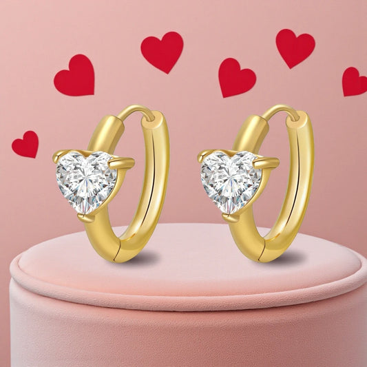 Heart-Shaped Cubic Zirconia 18K Gold Plated Stainless Steel Waterproof Congo Closure Earrings