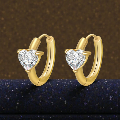 Heart-Shaped Cubic Zirconia 18K Gold Plated Stainless Steel Waterproof Congo Closure Earrings