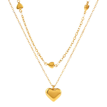 Puffed Hearts 18 K Gold Plated Stainless Steel Waterproof dual-layered Necklace