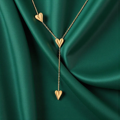 18 K Gold Plated Stainless Steel Waterproof Heart Lariat Y Shape Pendant Necklace