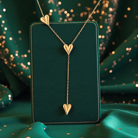 18 K Gold Plated Stainless Steel Waterproof Heart Lariat Y Shape Pendant Necklace
