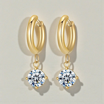 Round Cubic Zirconia 18K Gold Plated Stainless Steel Waterproof Drop Earrings