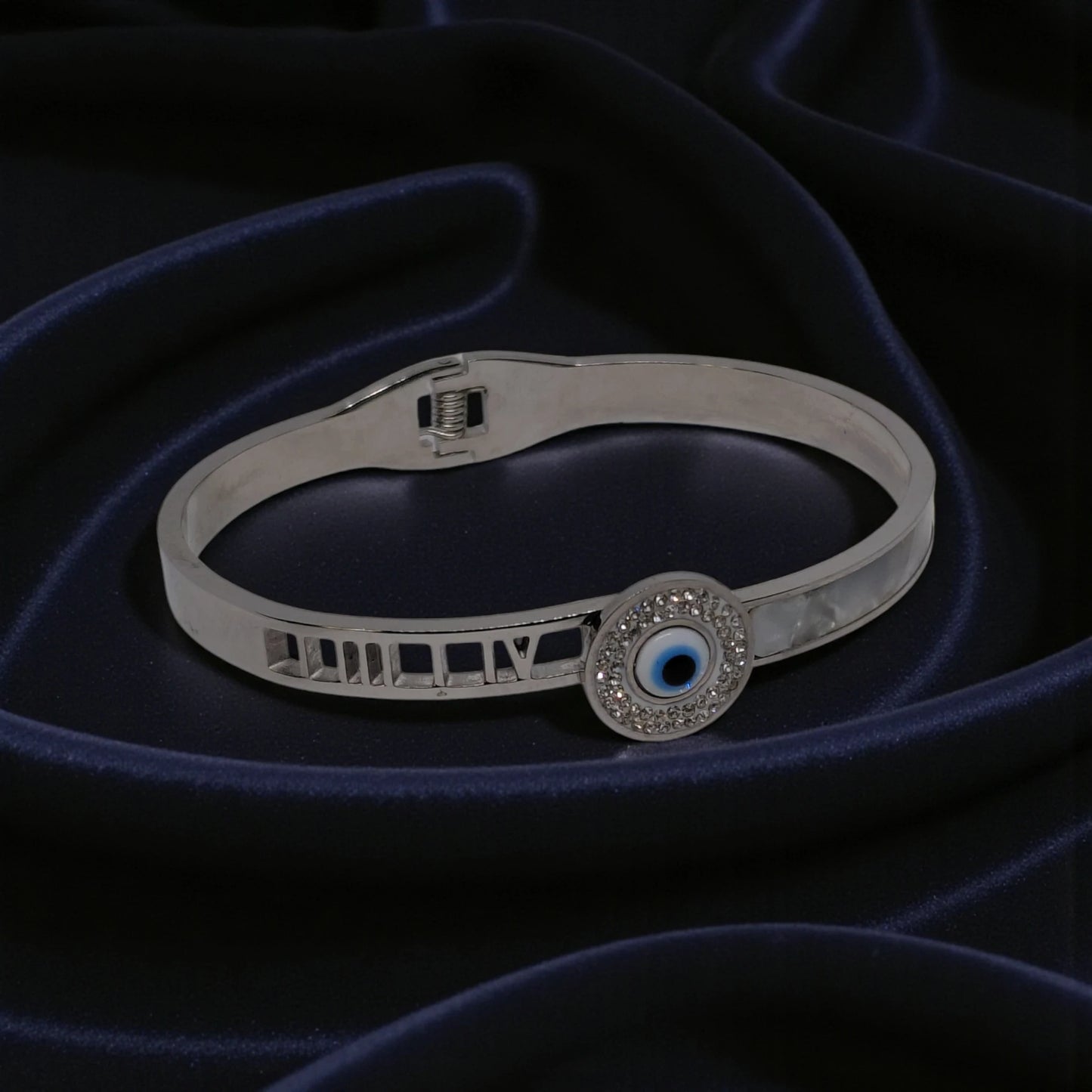 Silver Evil Eye Stainless Steel Waterproof Bracelet