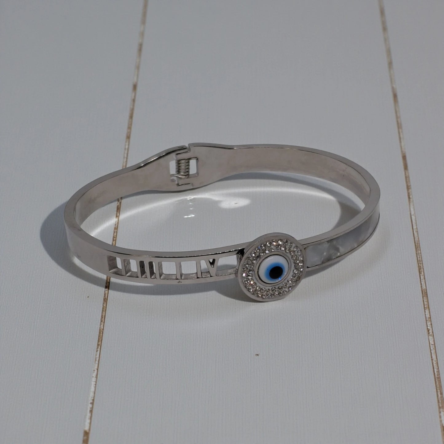 Silver Evil Eye Stainless Steel Waterproof Bracelet