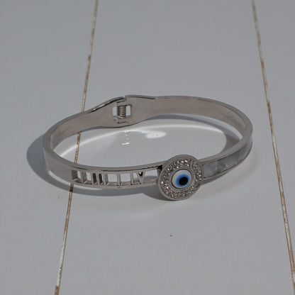 Silver Evil Eye Stainless Steel Waterproof Bracelet