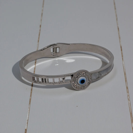 Silver Evil Eye Stainless Steel Waterproof Bracelet