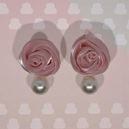 The Blushing Ribbon Rose Stud Earrings