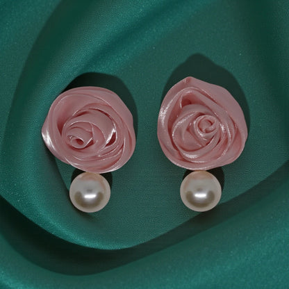 The Blushing Ribbon Rose Stud Earrings