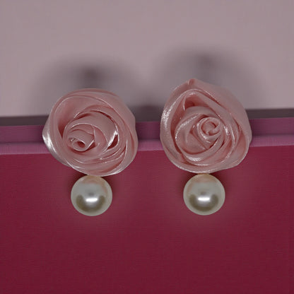 The Blushing Ribbon Rose Stud Earrings