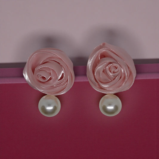 The Blushing Ribbon Rose Stud Earrings