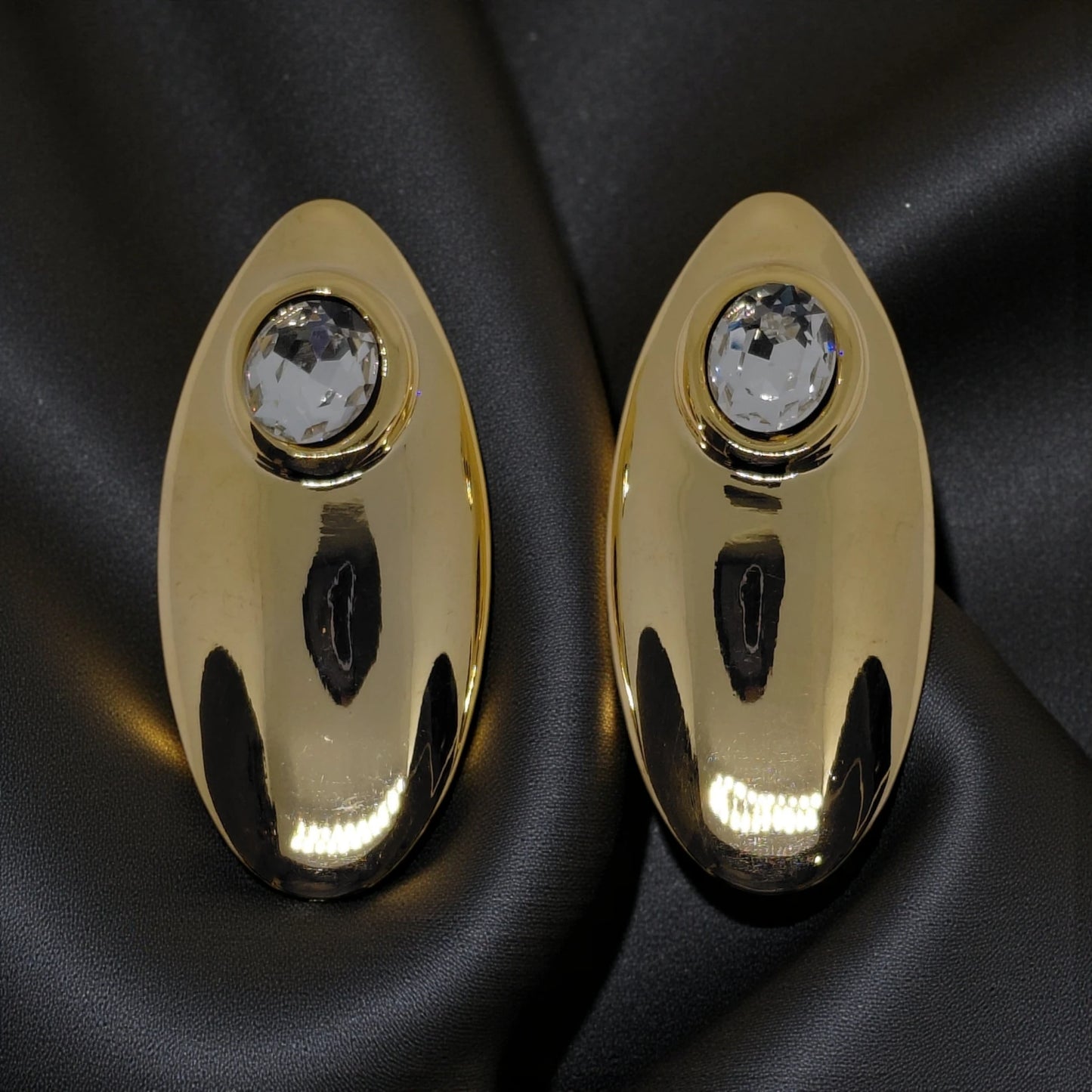 Gold-Tone Crystal Oval Statement Stud Earrings