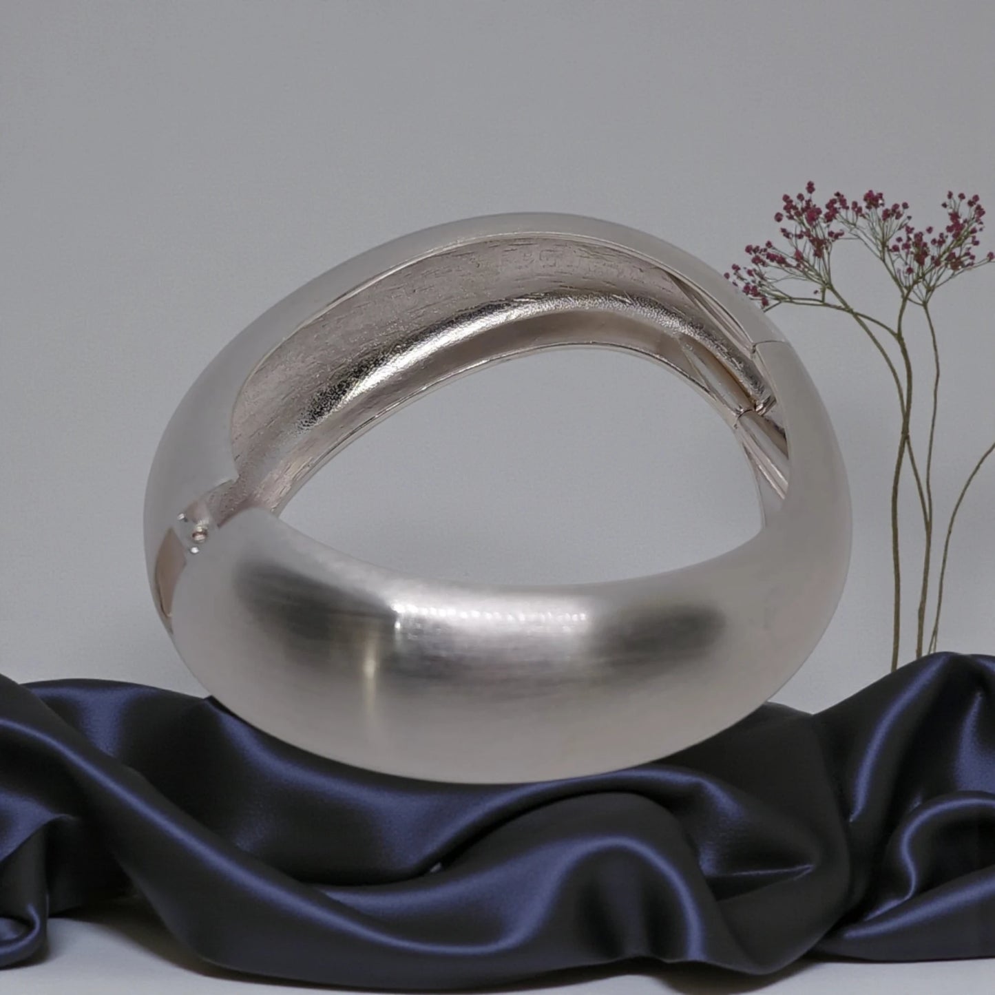 Silver Wide Wrist Hinged Bangle Bracelet