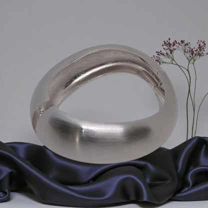 Silver Wide Wrist Hinged Bangle Bracelet