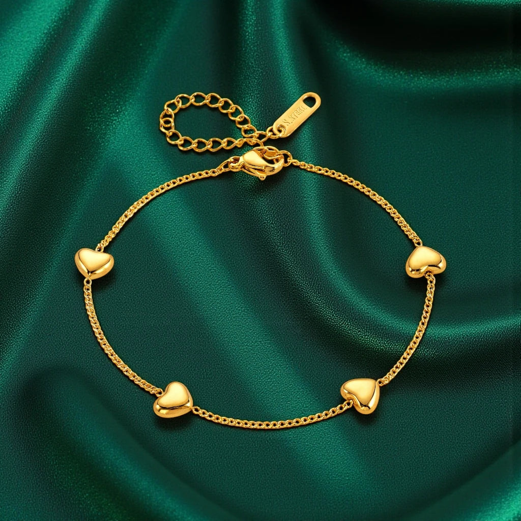 Waterproof 18K Gold Plated Stainless Steel Puffy Heart Chain Bracelet