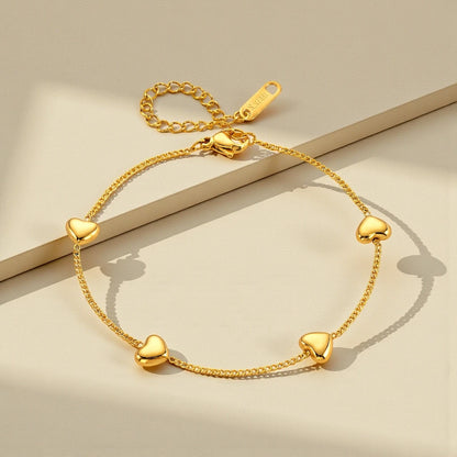 Waterproof 18K Gold Plated Stainless Steel Puffy Heart Chain Bracelet