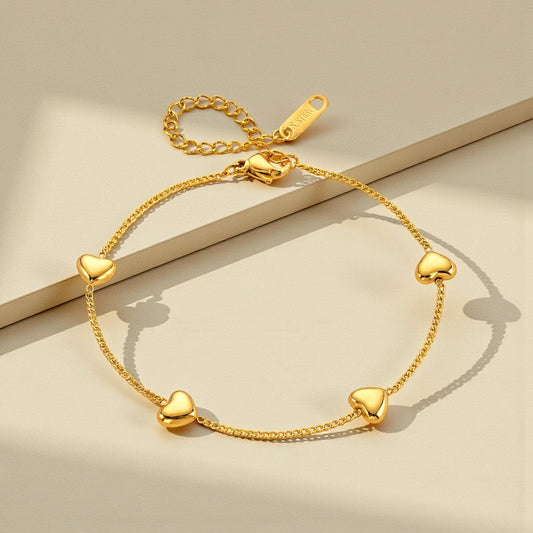 Waterproof 18K Gold Plated Stainless Steel Puffy Heart Chain Bracelet