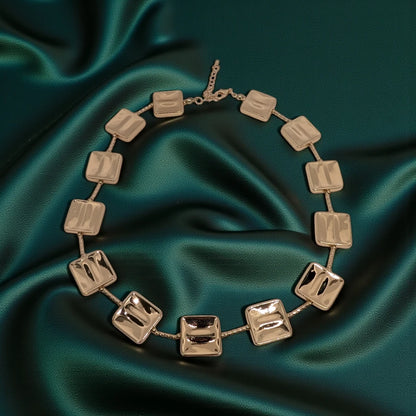 Gold Textured Square Link Necklace