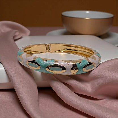 Enamel Open Bangle Bracelet with Design