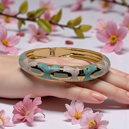 Enamel Open Bangle Bracelet with Design