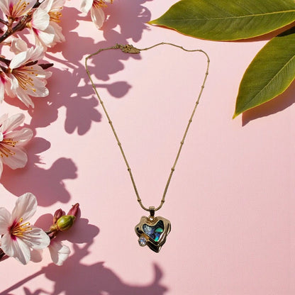 Gold Green Heart Shape Chain Pendant Set