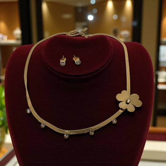 Floral Gold plated Pendant Set With Earrings