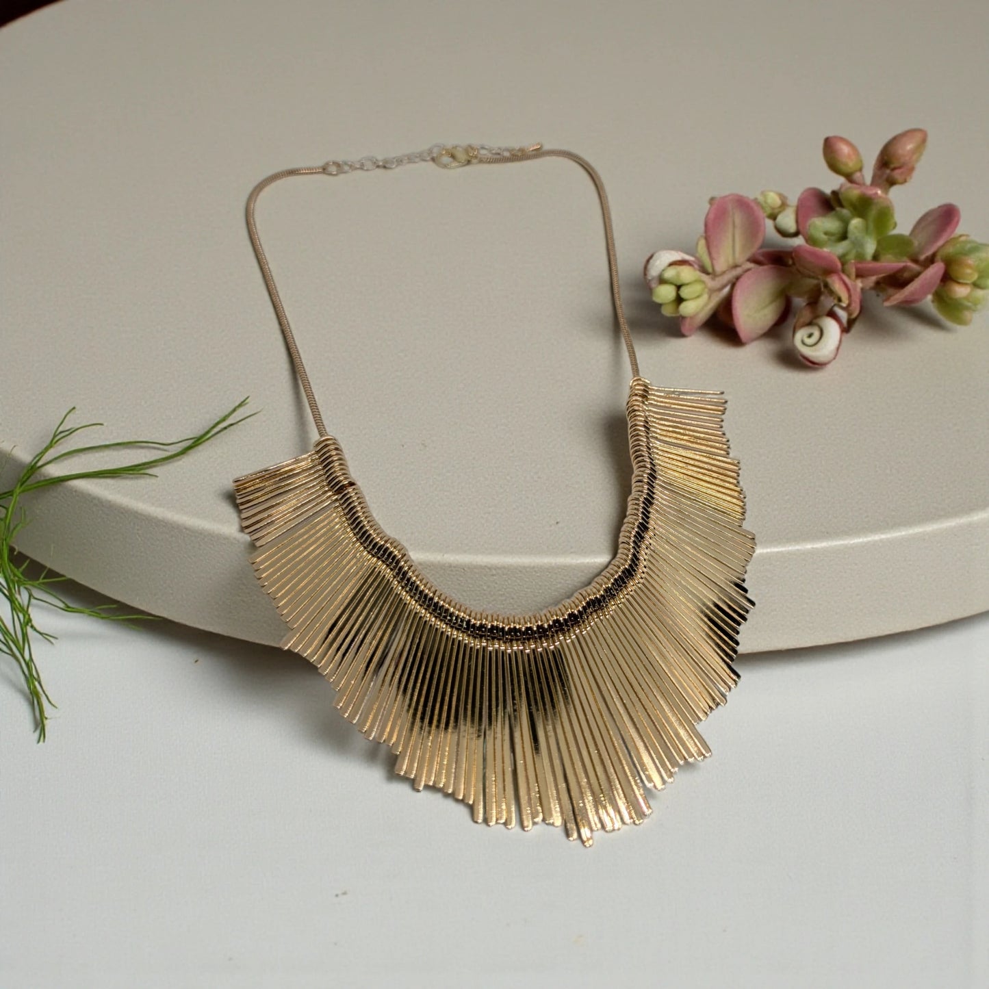 Gold Fringe Statement Necklace