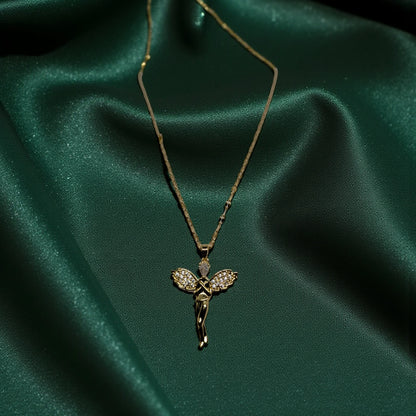 Gold Plated Stainless Steel Angel Wings Pendant Necklace