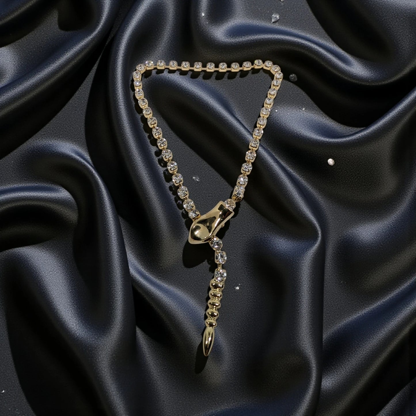 Gold Plated Lariat Snake Necklace