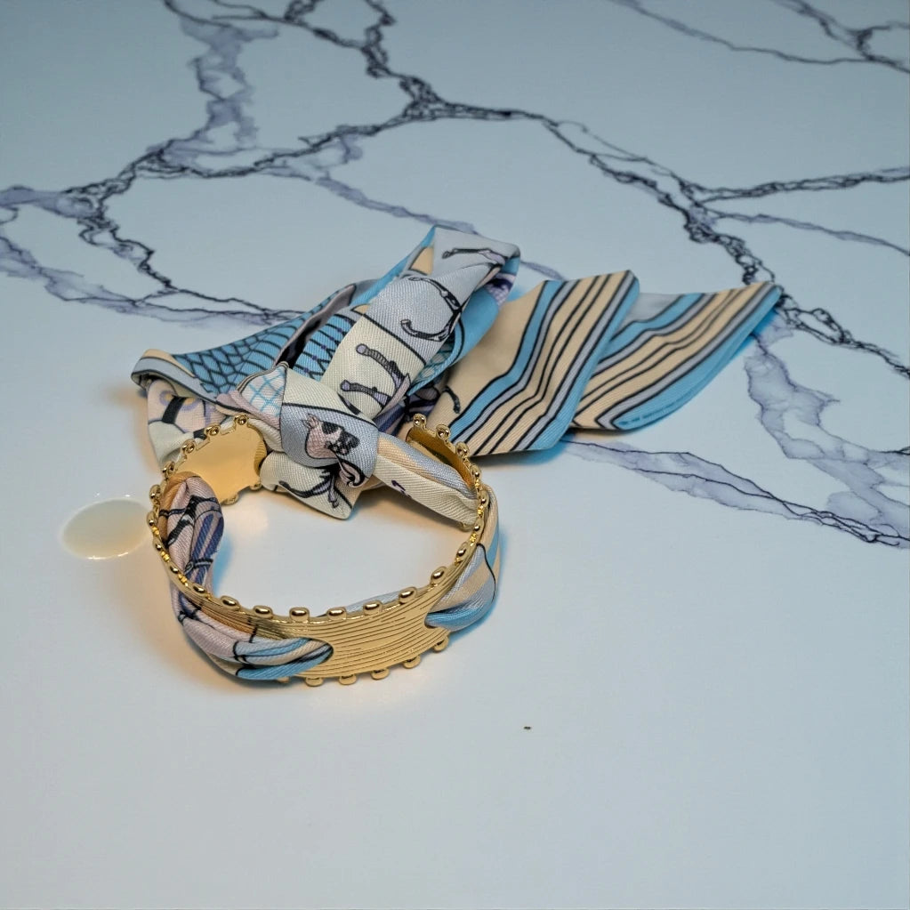 Stainless Steel Open Cuff Silk Scarf Bracelet